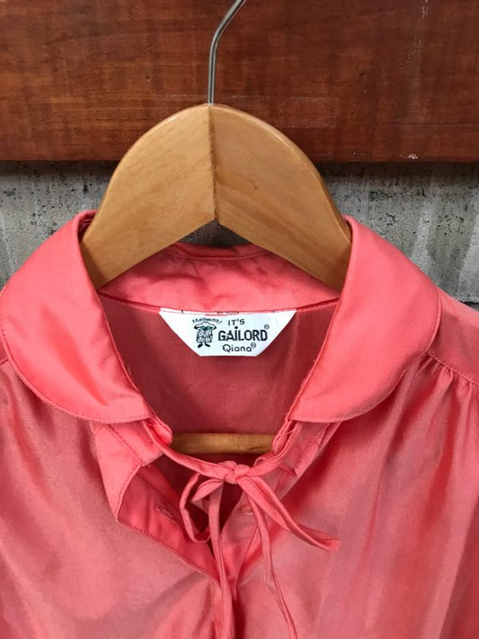 VINTAGE / Gailord 70's pink prairie collar ruffled body shirt / s (3755617350122318117)