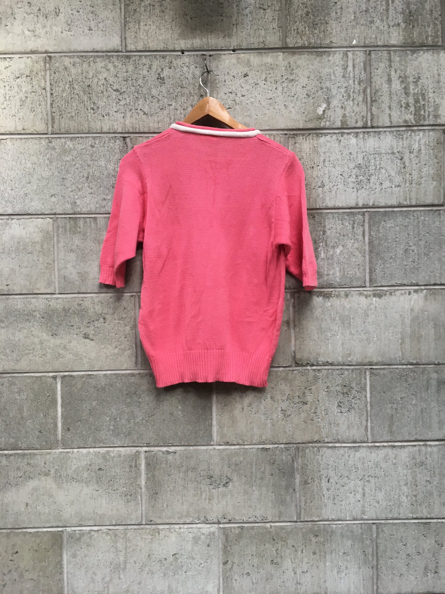 NZ vintage / Caroline Johnstone / pink knit tee /M (3769502895074024065)