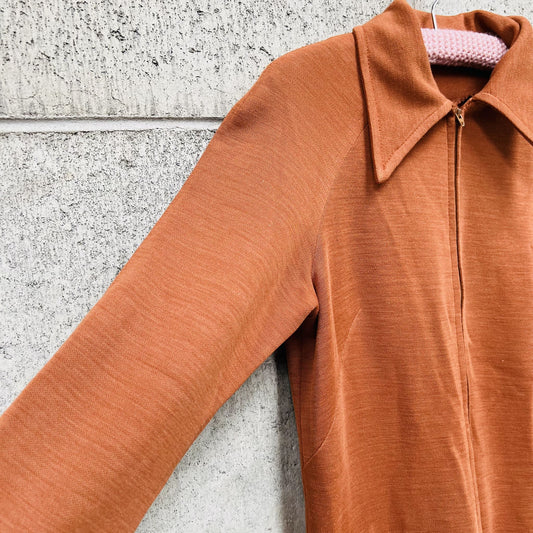 VINTAGE handmade zip front brown dress / S (3784189794515383514)