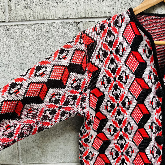 vintage cardigan / geometric acrylic / S (3794387579504748106)