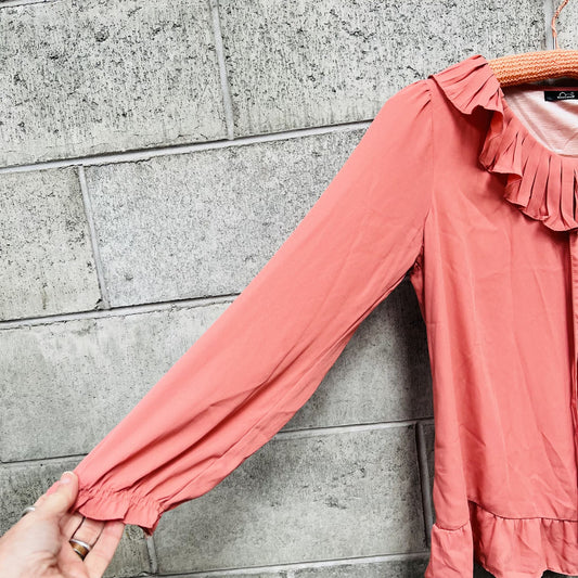 japanese / bridgerton regency core ruffle neck peach top (3797938537560174197)