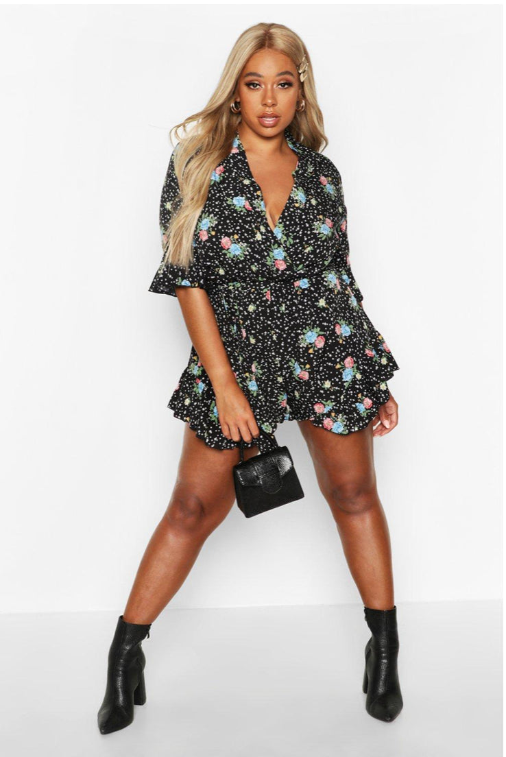 star print ruffle wrap playsuit / 22 / new (3802864263546858137)