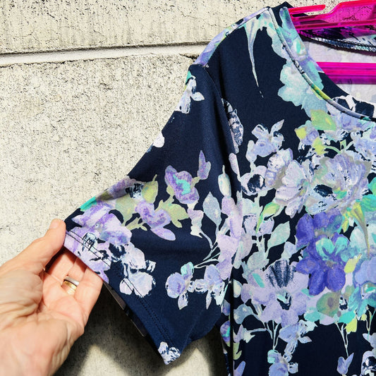 NINA LEONARD / floral top with waist detail / m (3810648259463810912)