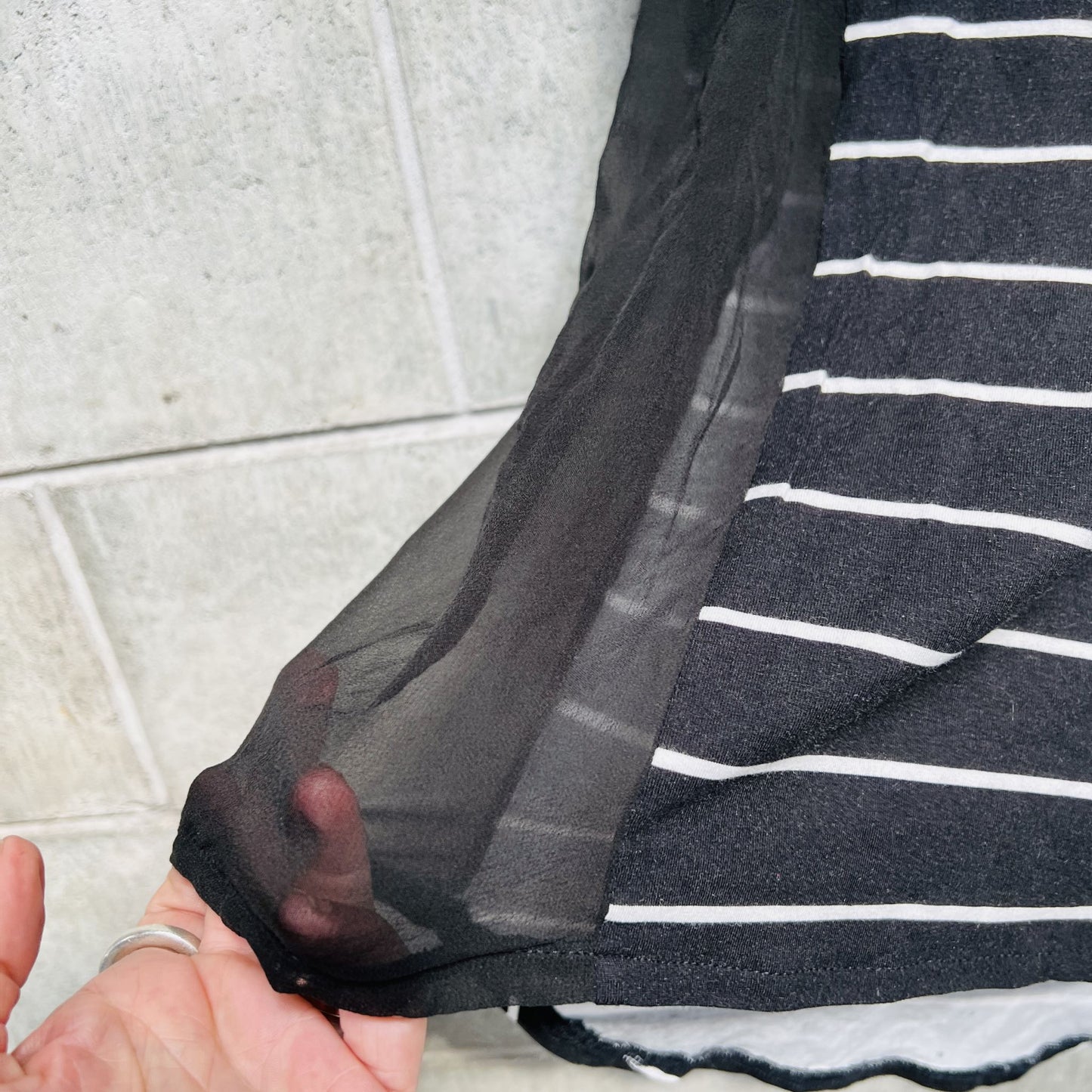 BLAK BASICS / striped top with sheer silk inserts / 12 (3810967796370532356)