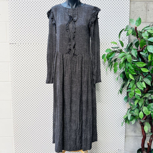 patterned 3/4 dress with ruffles / s (3828264810209330166)