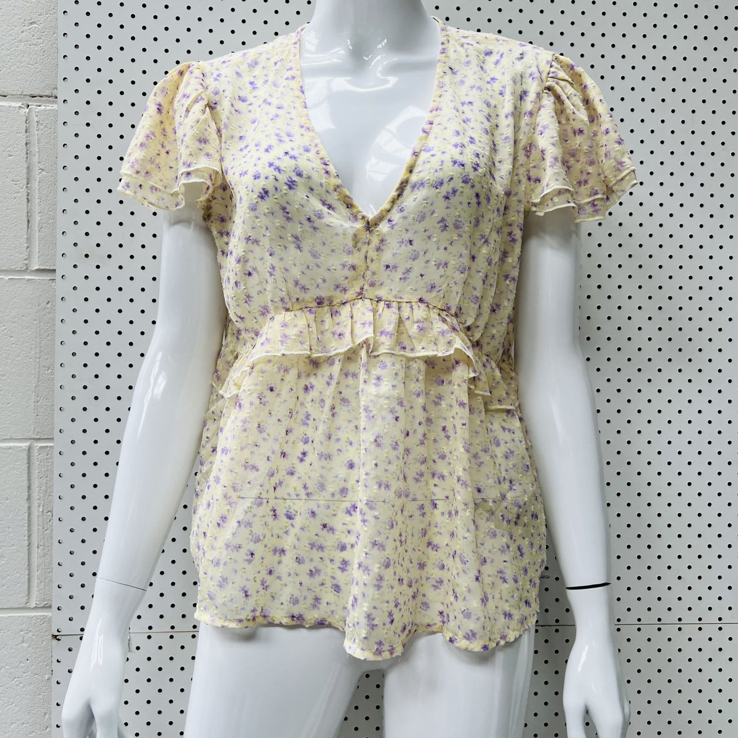 TALLY WEIJL / romantic yellow floaty top / m (3833693977242520758)