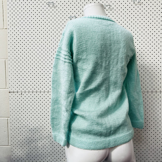 hand knitted / soft blue jumper / s (3849496972595240775)
