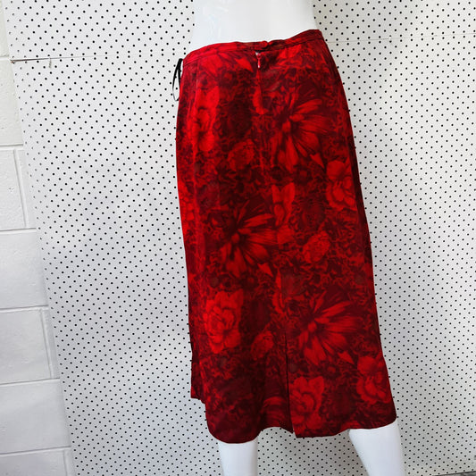 aussie vintage / ADELE PALMER / red silk skirt / S (3849497121177724834)