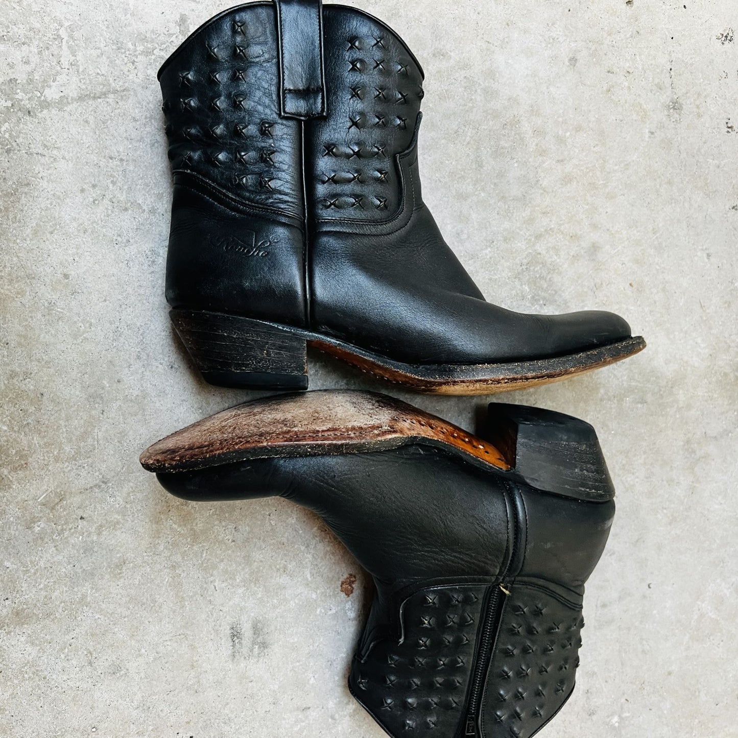 RANCHO / leather cowboy boots / 39/40 / made in mexico (3850103294851162619)