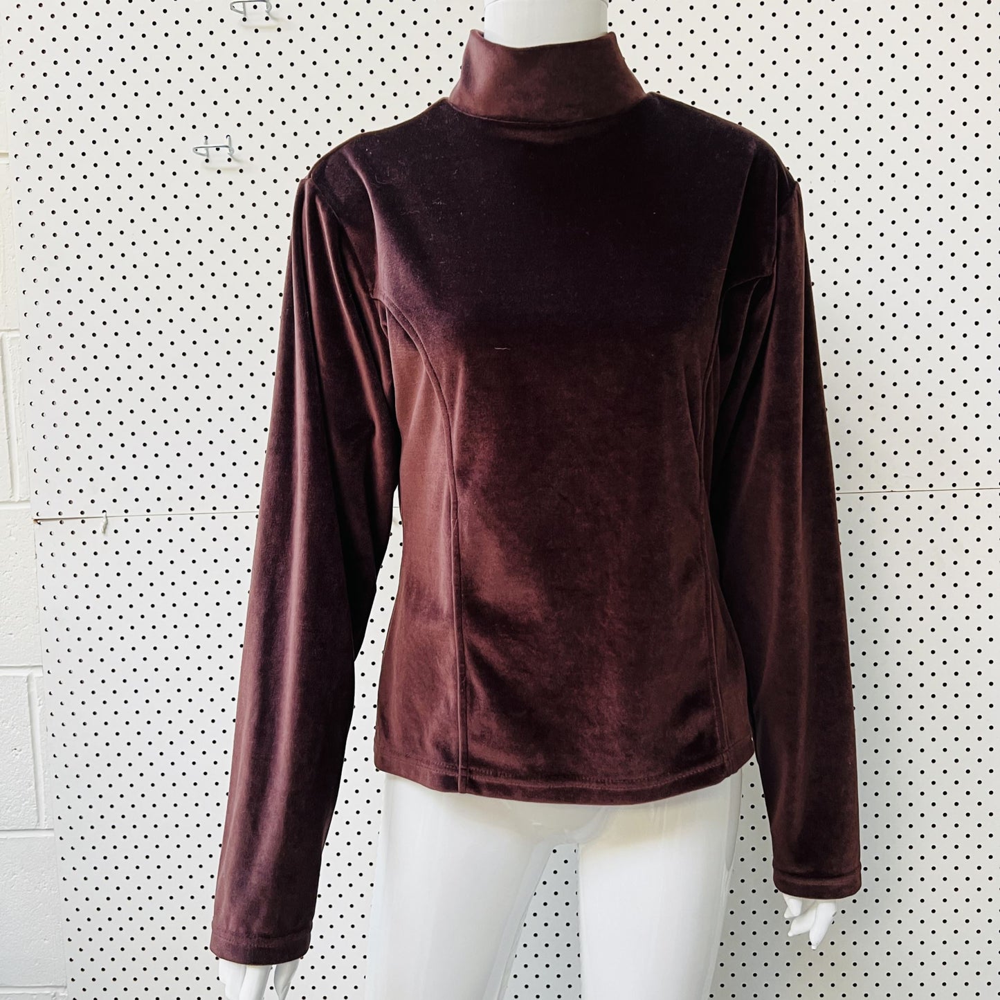 nz vintage / WILD WAHINE / brown velvet high neck jumper / m (3851248133253088995)