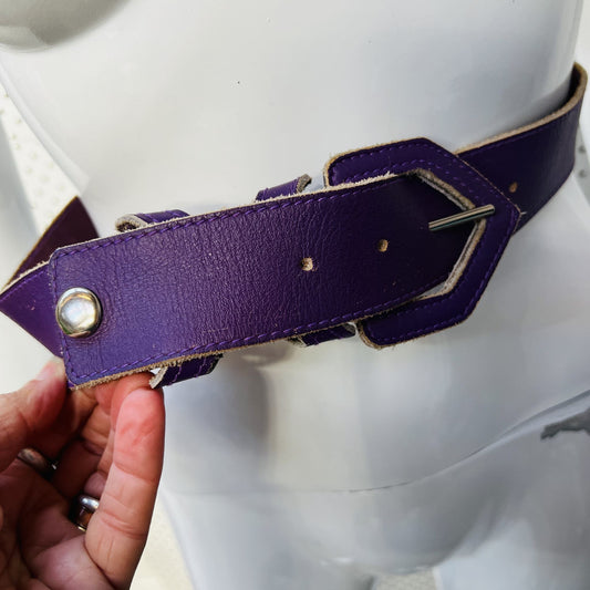 NZ VINTAGE / purple leather belt / s (3853328449934858465)