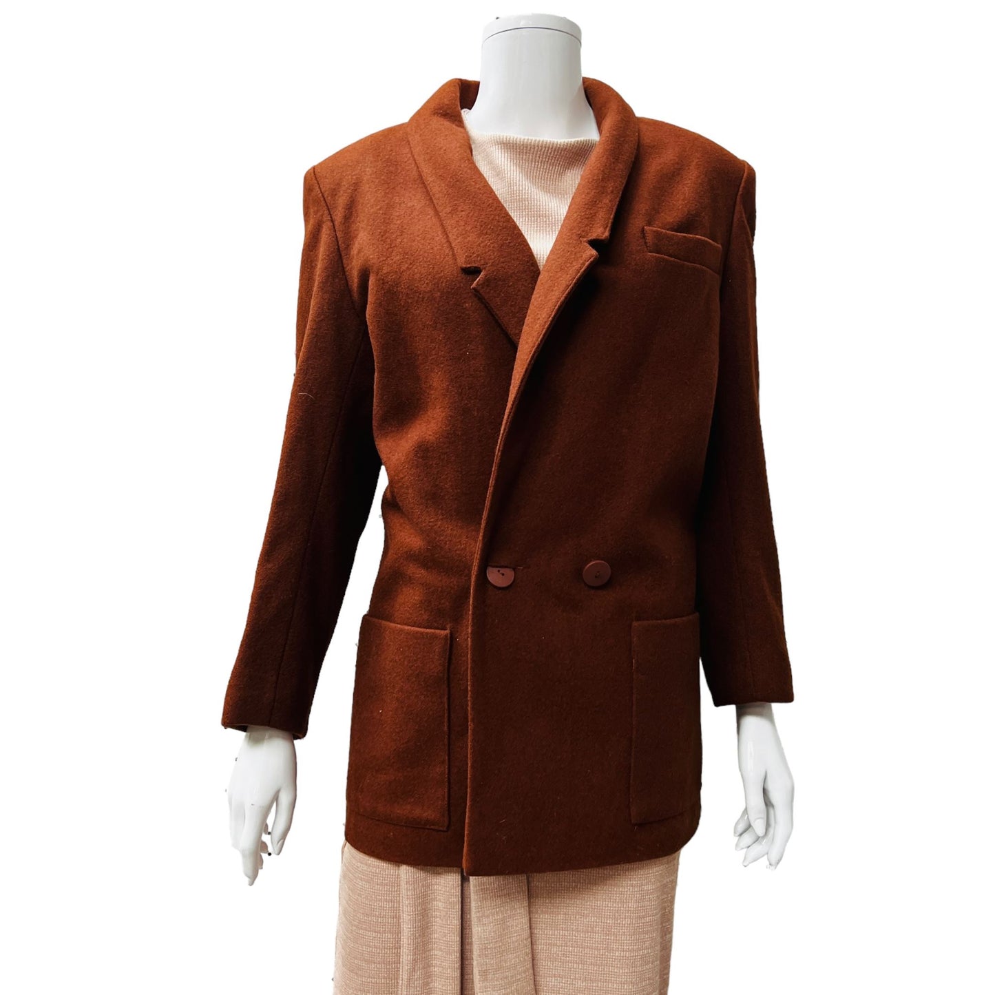 uk vintage / brown wool double breasted coat / s (3855479703693821172)