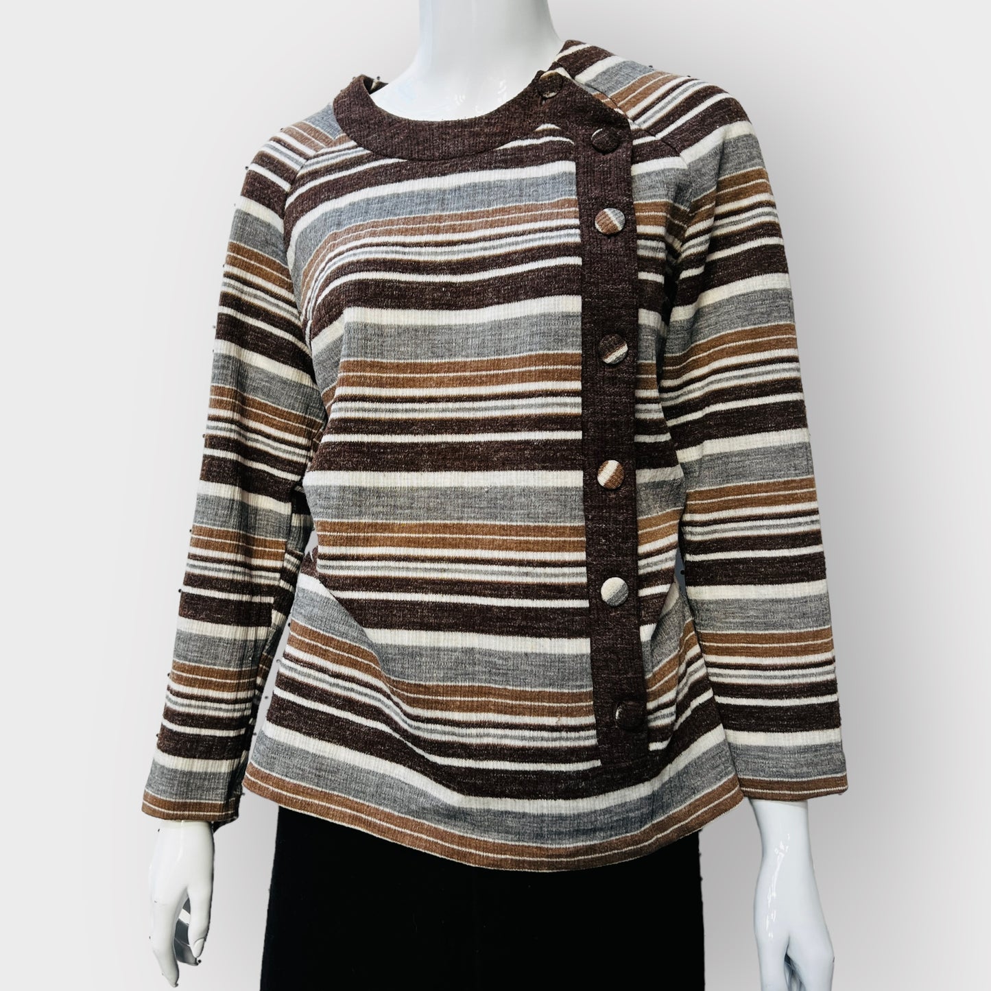 nz vintage / NORMAN LINtON/gainsborough / 1970s brown striped top / m Tops & shirts