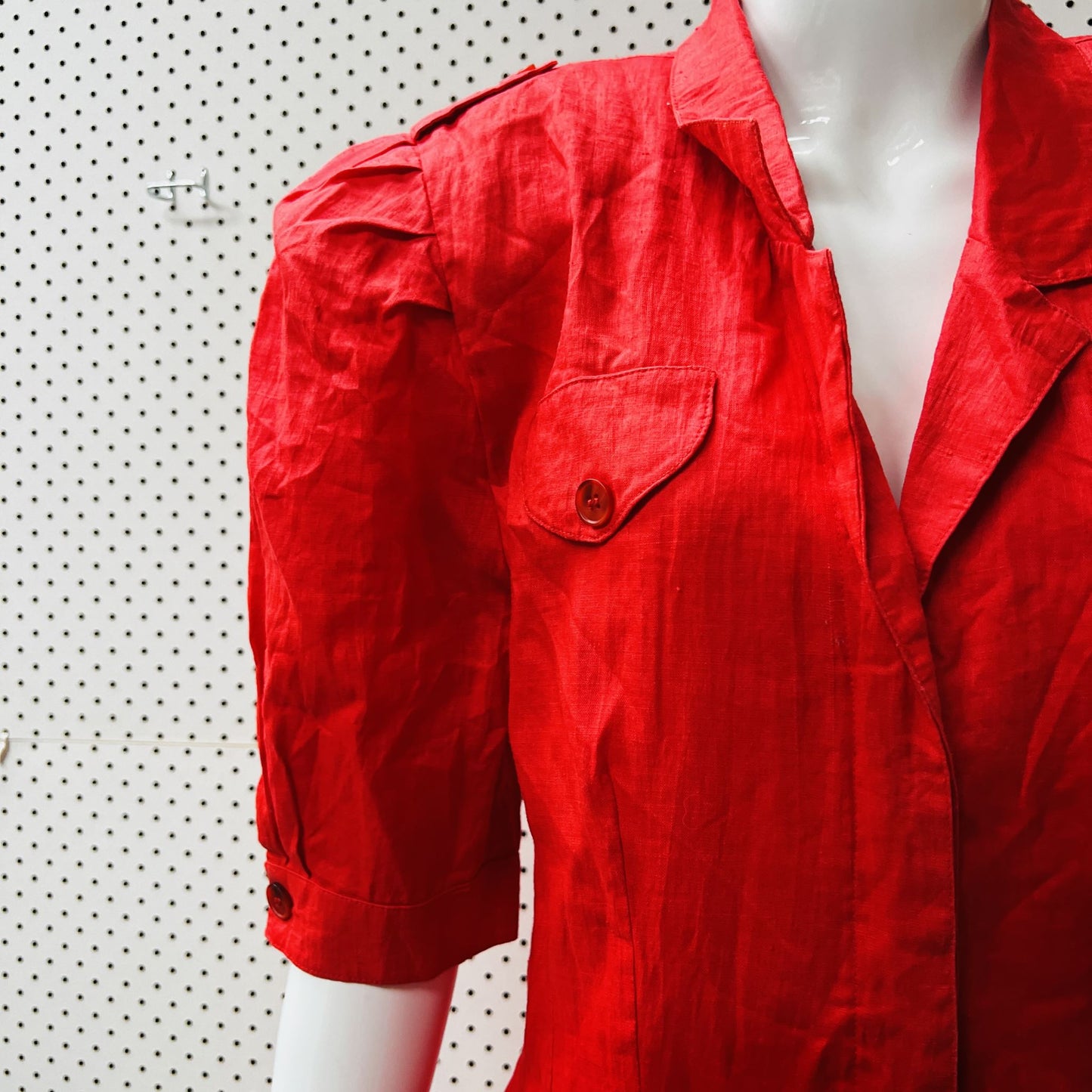 1980s / nz vintage / 'gloss' bright red linen 1980s dress / s/m (3858051580948358708)