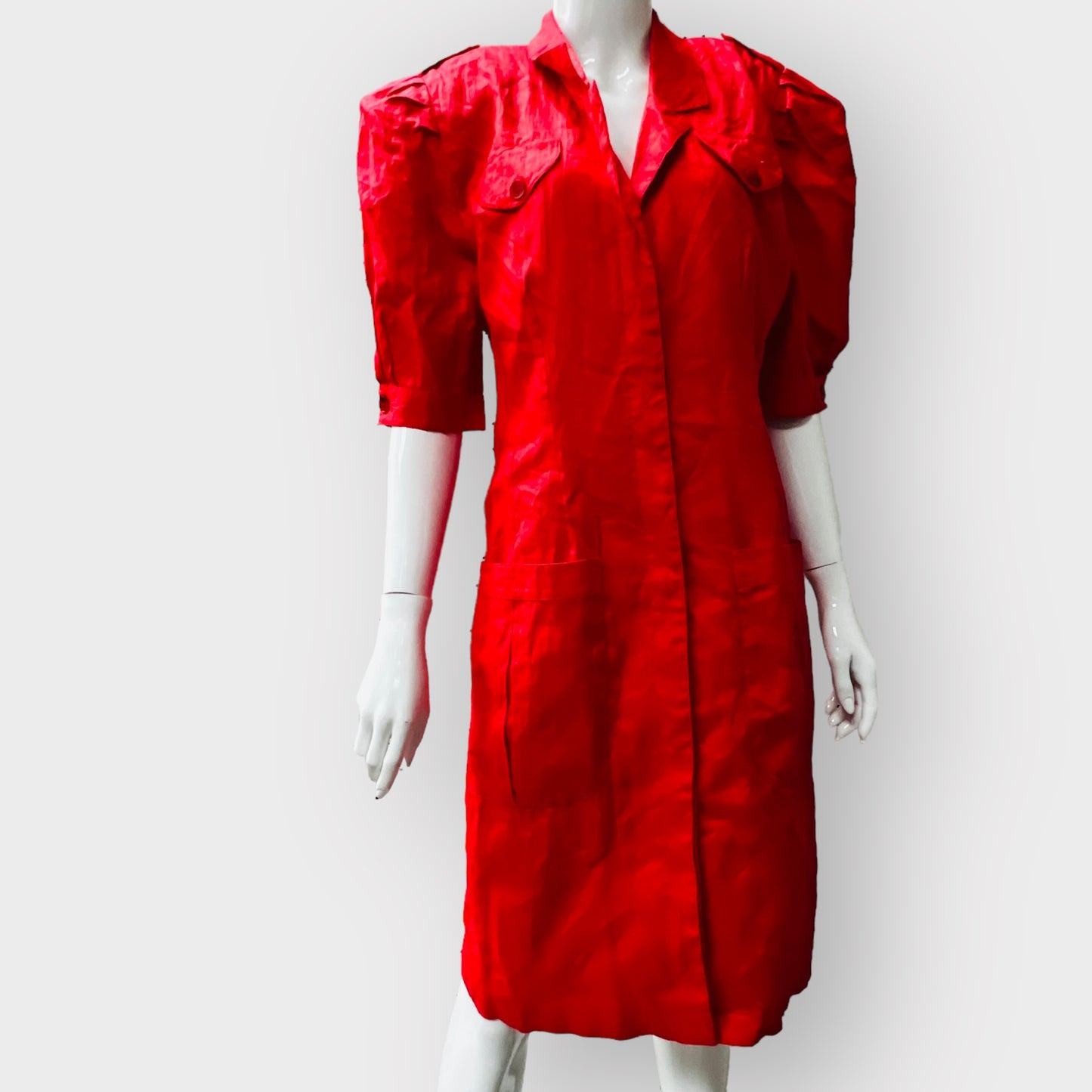 1980s / nz vintage / 'gloss' bright red linen 1980s dress / s/m (3858051848501459205)