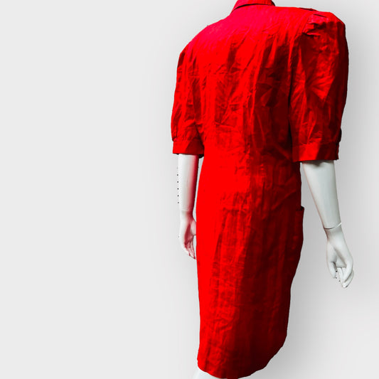 1980s / nz vintage / 'gloss' bright red linen 1980s dress / s/m (3858051850055507518)