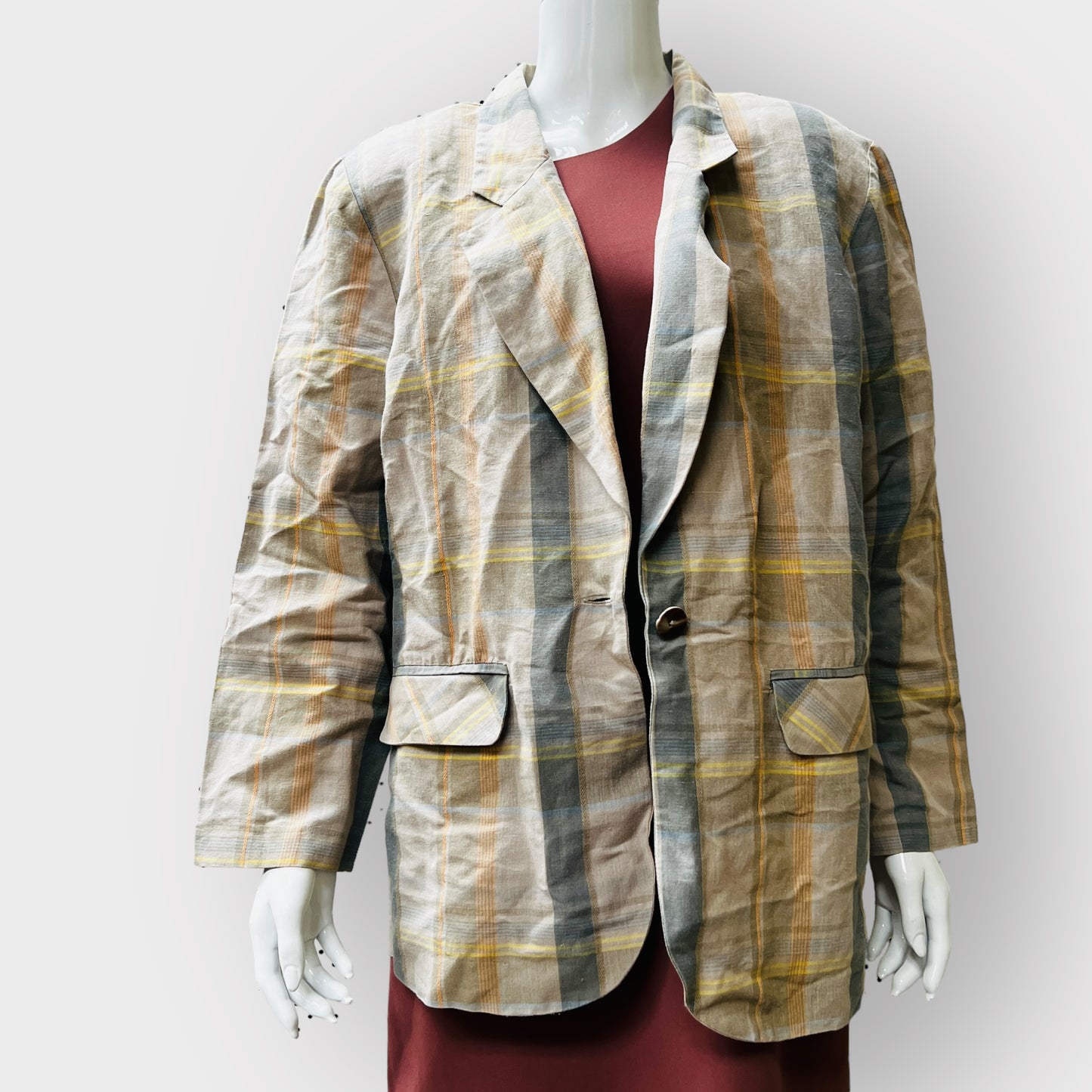 nz vintage / plaid linen jacket / fashion warehouse / m/l (3859017733924643983)