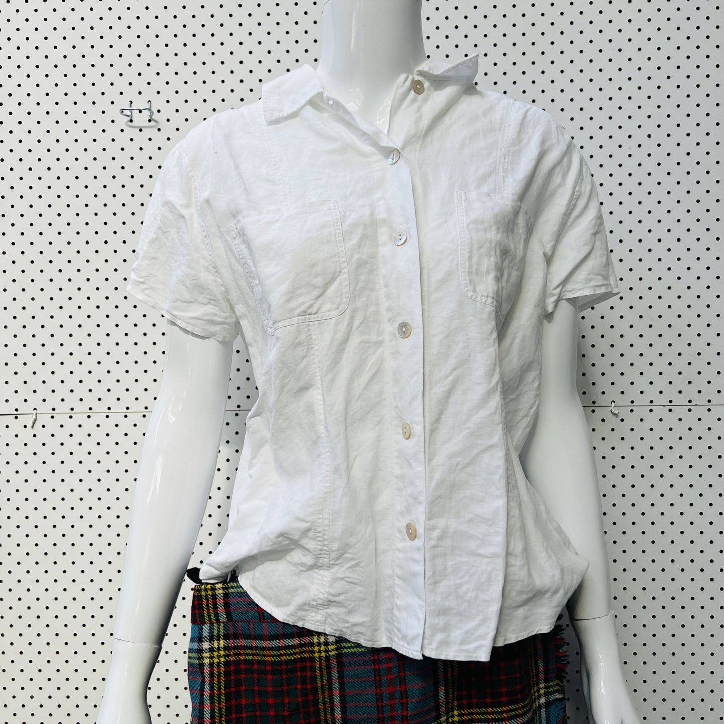 100% linen / shortsleeved white shirt / s (3859717665552511413)