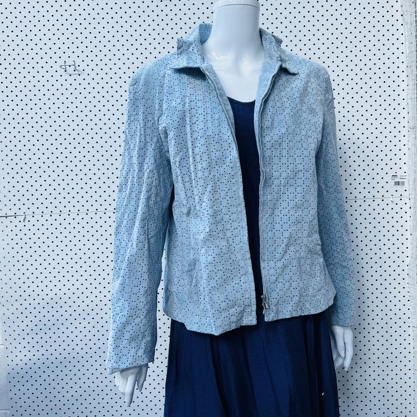 FREDERICK / leather look baby blue jacket / 14 / made in nz (3859828237204378505)
