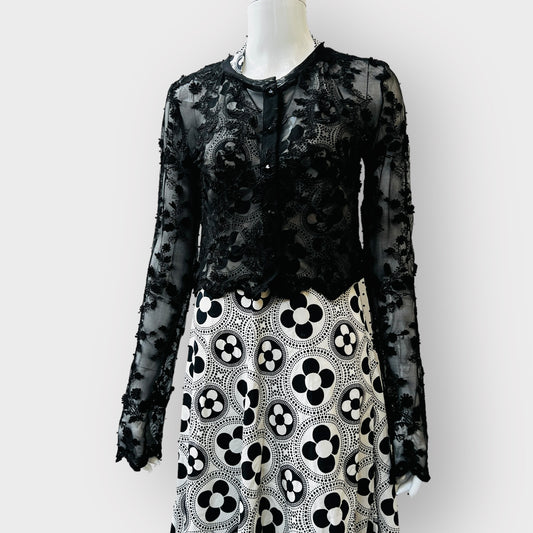 1990s nz vintage / CAPPODOCIA / sheer lace + mesh cardigan / s (3860482867009863762)