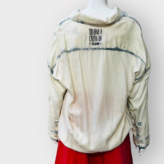 bleached denim / button down shirt / M (3861527439757311236)