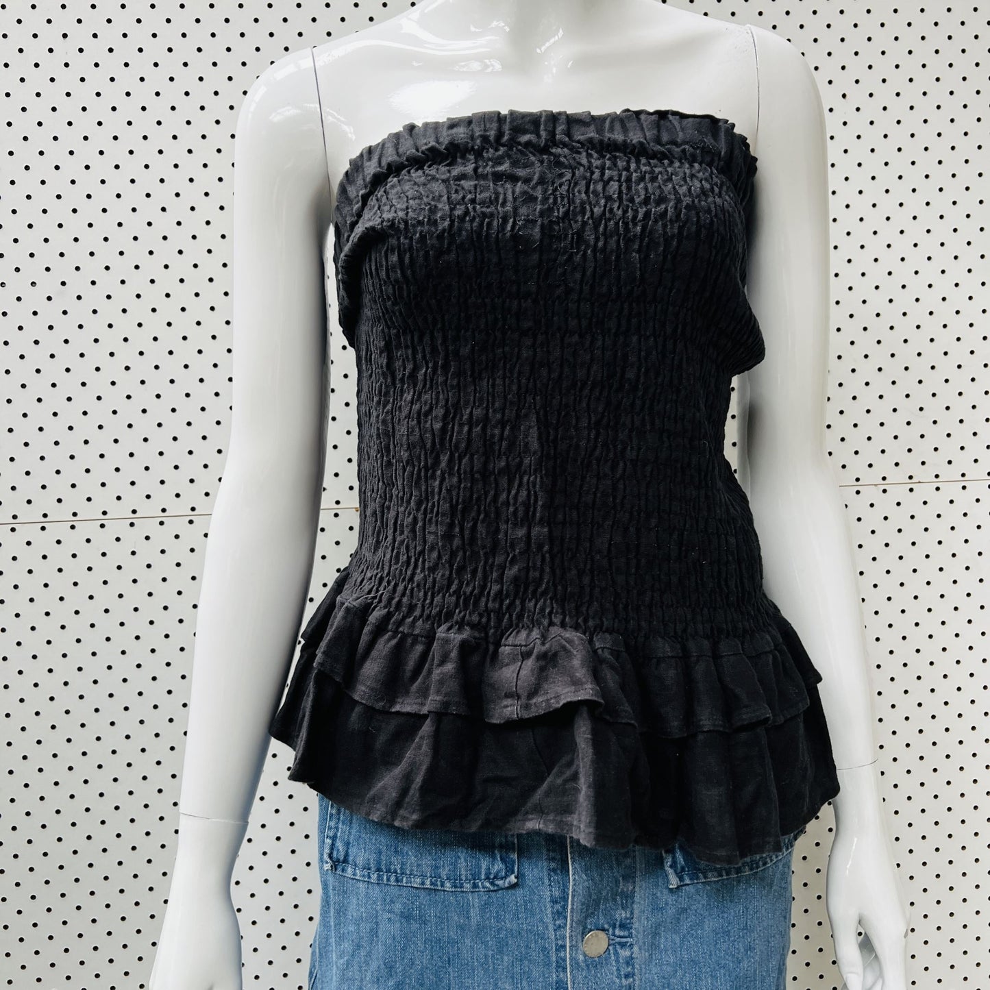 SUPERETTE / black linen shirred corset / s (3862306883494745233)