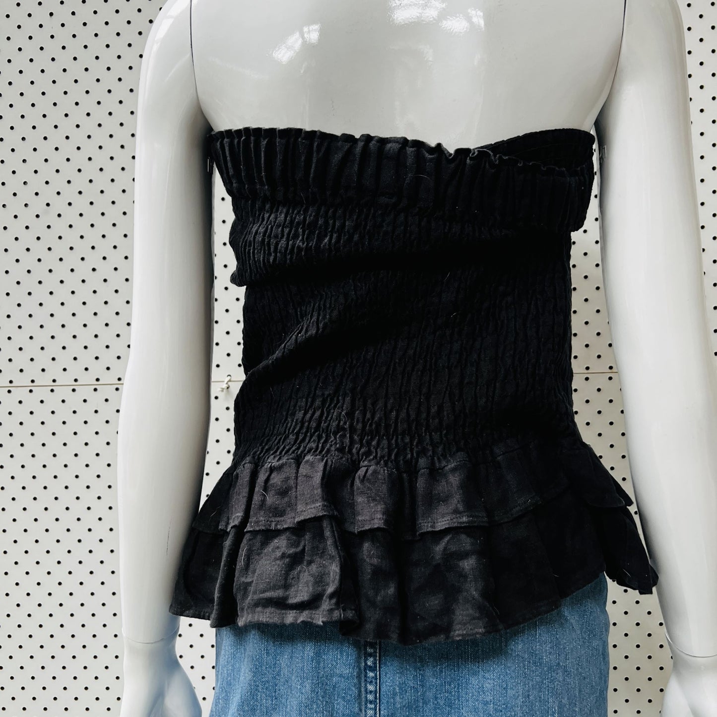 SUPERETTE / black linen shirred corset / s (3862306886562978978)