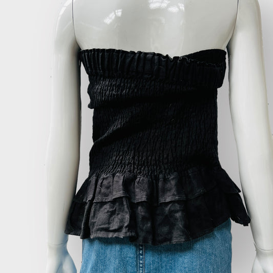 SUPERETTE / black linen shirred corset / s (3862307278830663910)