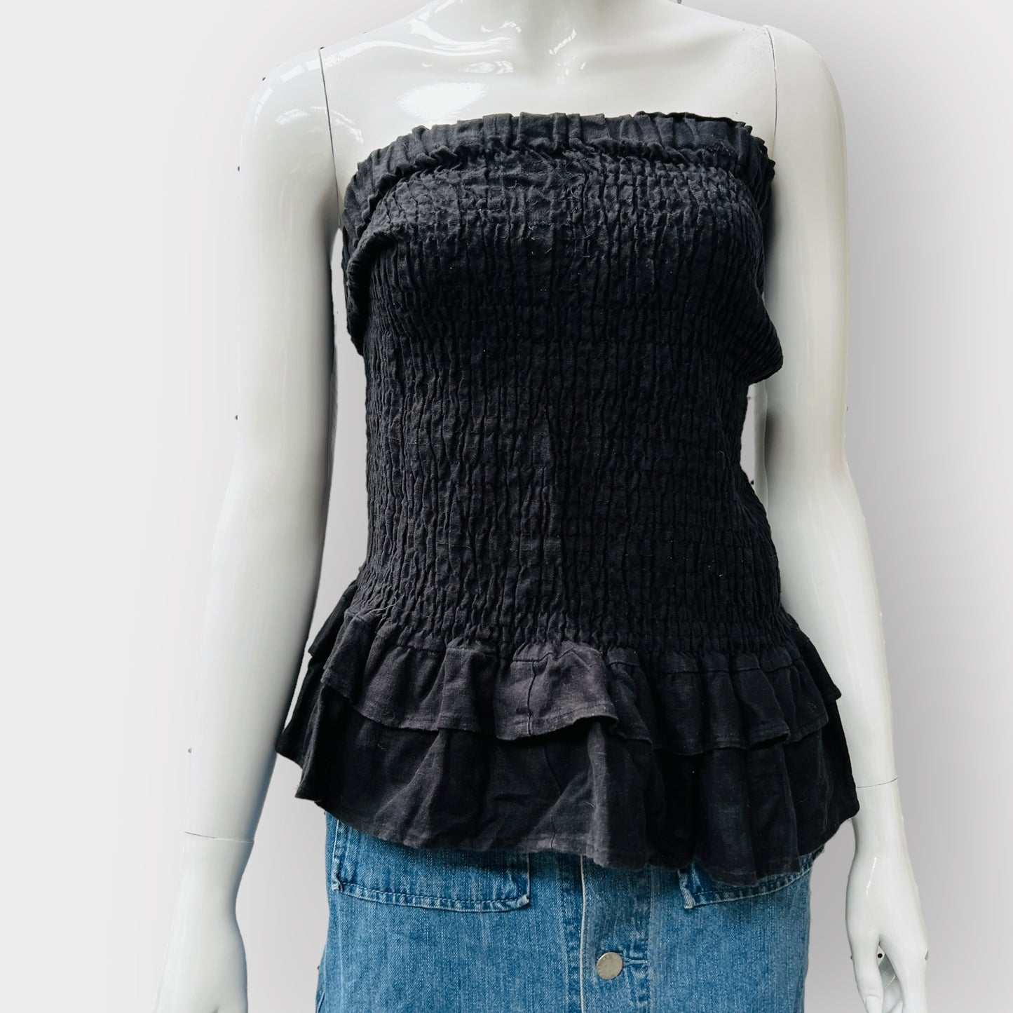 SUPERETTE / black linen shirred corset / s (3862307280877241586)