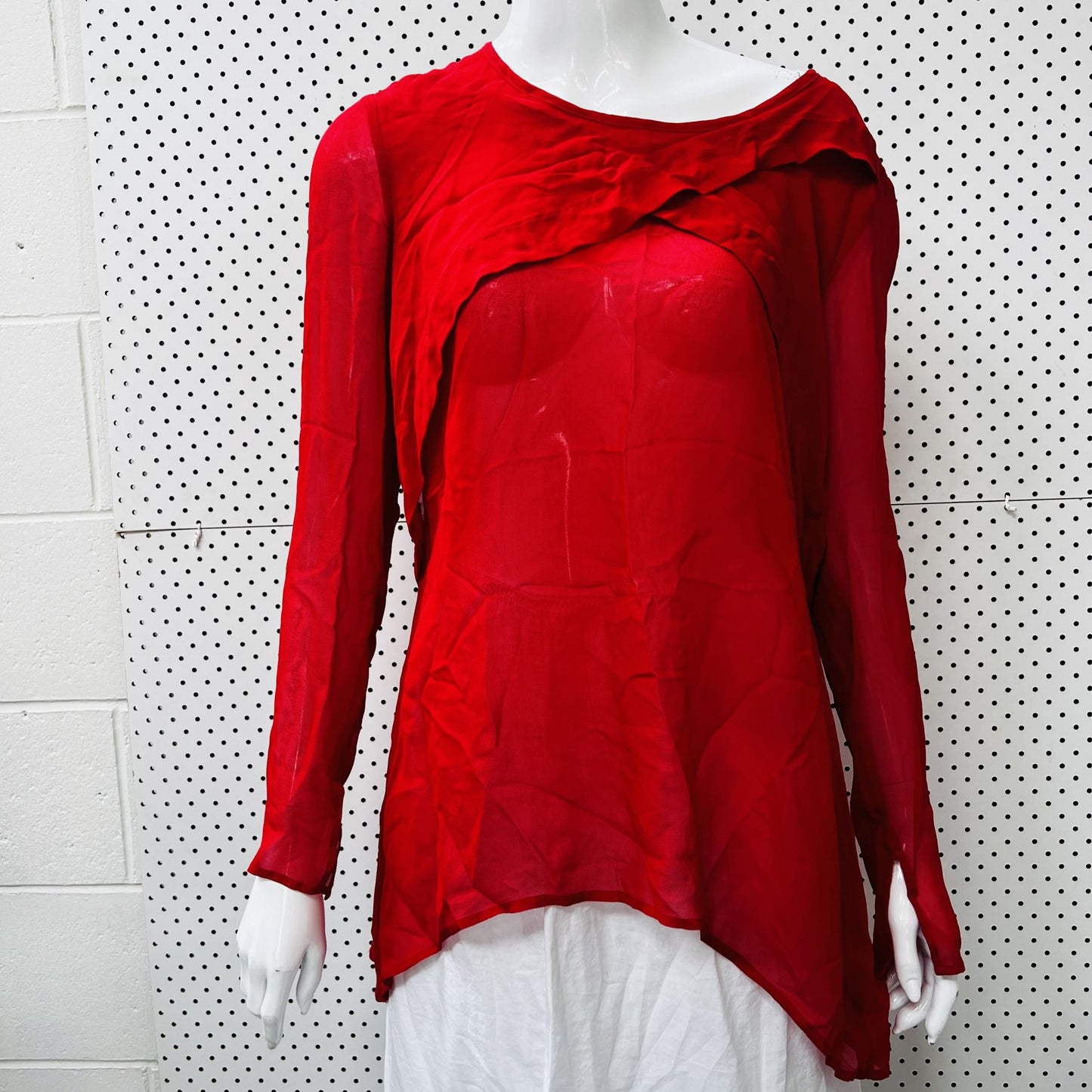 ANDREA MOORE / red silk blouse / s (3862979433575574968)