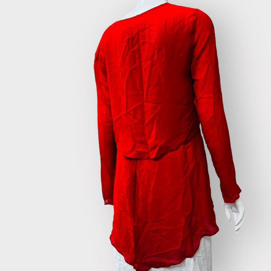ANDREA MOORE / red silk blouse / s (3862979581179514241)