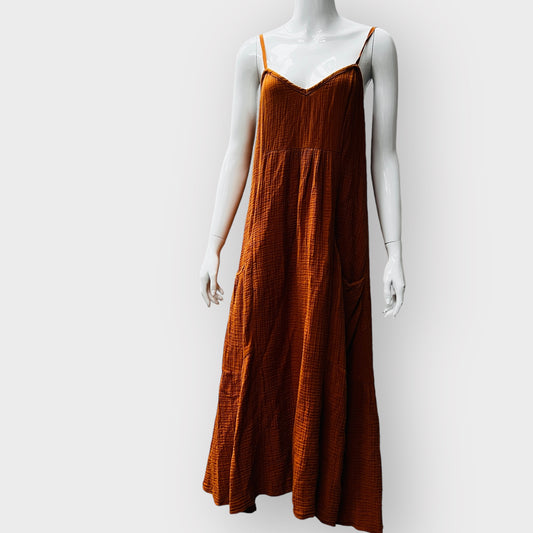 ZARA / burnt orange gauze midi dress / s (3865319646045405677)