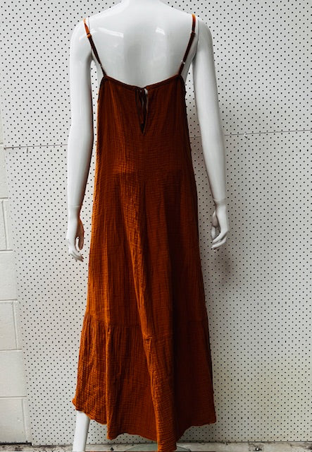 ZARA / burnt orange gauze midi dress / s (3865327139672319104)
