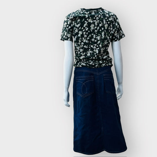 1990s nz vintage / denim skirt with white stitching / s (3866001786505906211)
