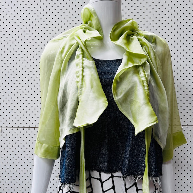 silk / sheer jacket with adjustable ruched collar / s/m (3868433067040474402)