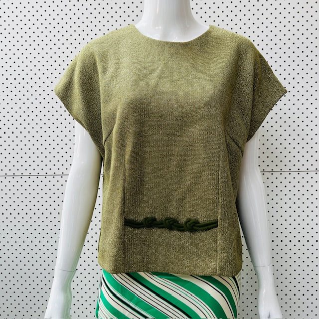 1960s nz vintage / KENWOOD / green + lurex top / m (3868689416863943687)