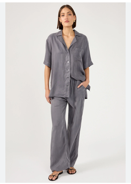 PERFECT STRANGER / 'ace' cupro silk look button up shirt in sage / 10 Tops & shirts