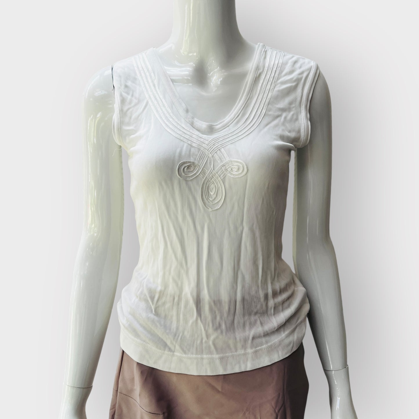1990s nz vintage / ROSARIA HALL / white sleeveless tank top / s (3869300846085108122)