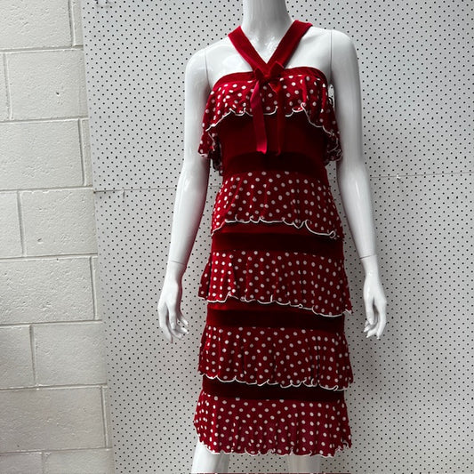 GERRY SHAW / tiered red dress / s (3872149340036484298)