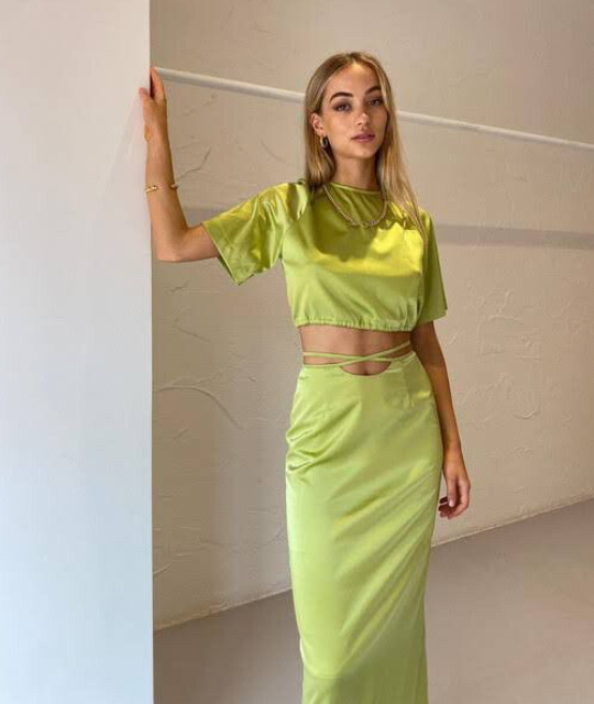HANSEN & GRETEL / green silk open-back top / s (3873106350391284532)