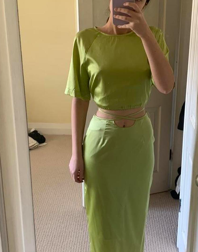 HANSEN & GRETEL / green silk open-back top / s (3873106360923528884)