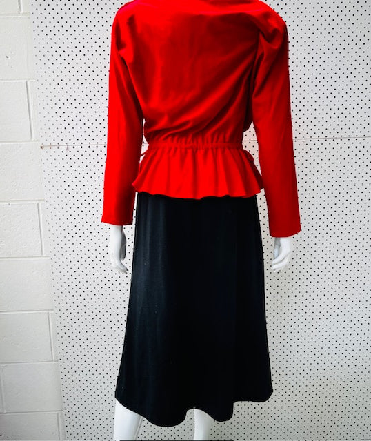 1980s nz vintage / HY ROSE / peplum dress / s (3873535356361909303)