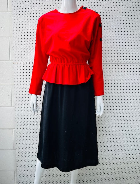 1980s nz vintage / HY ROSE / peplum dress / s (3873535369733223562)