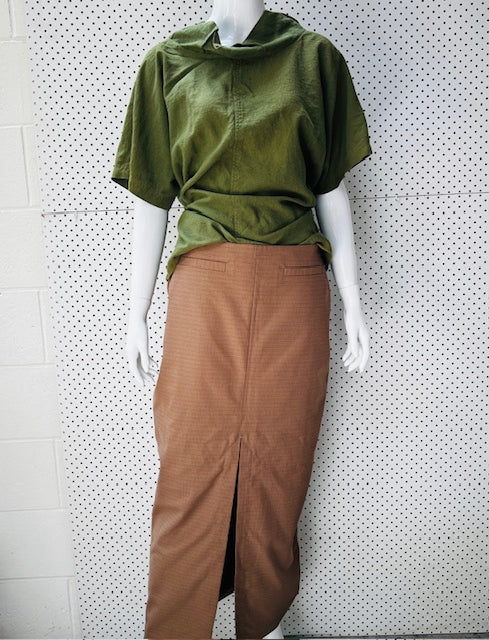 NANCY RAINE / green shaped linen top / L (3874218543767870092)