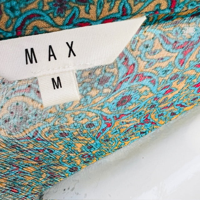 MAX / green floral maxi dress / m (3874222791737158737)
