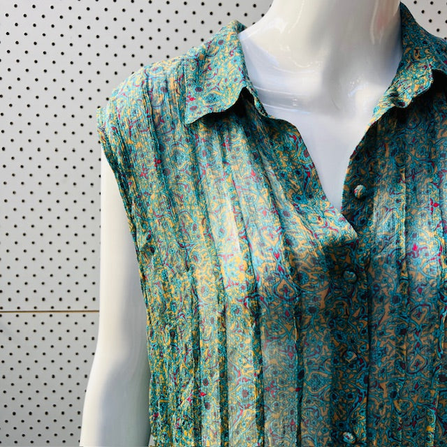 MAX / green floral maxi dress / m (3874222793677586822)