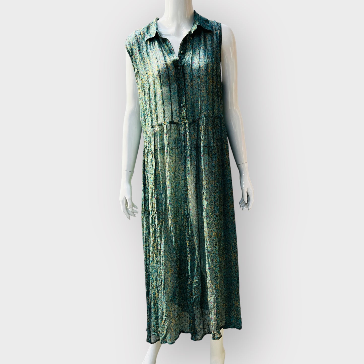 MAX / green floral maxi dress / m (3874222946611773954)