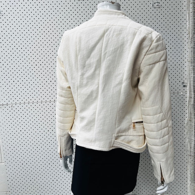 ZARA / white biker jacket / m (3875508194621306239)