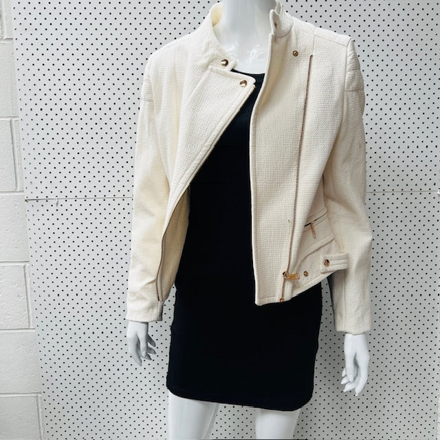 ZARA / white biker jacket / m (3875508198714336990)