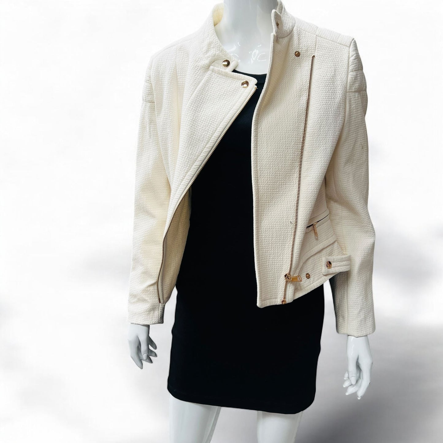 ZARA / white biker jacket / m (3875508653764825352)